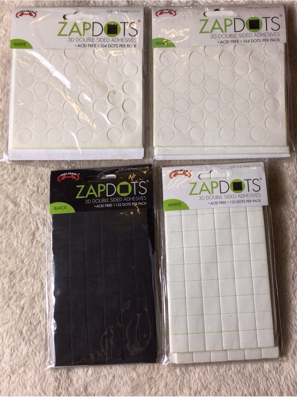 ZapDots Double-Sided Adhesive Dots and Squares - White & Black